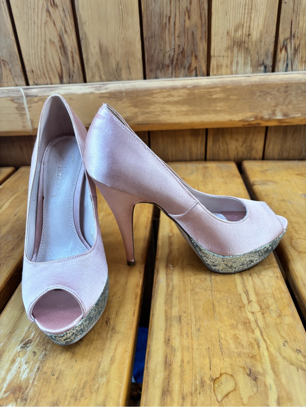 Le Château Light Pink Satin Peep-Toe Platform Heels - Picture 7 of 8